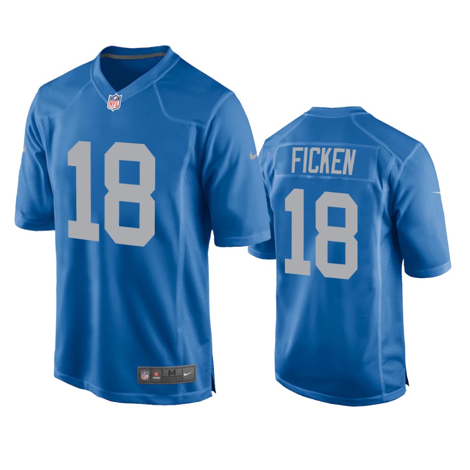 sam ficken lions blue throwback game jersey
