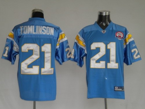 san diego chrgers 21 l.tomlinson light blue jerse