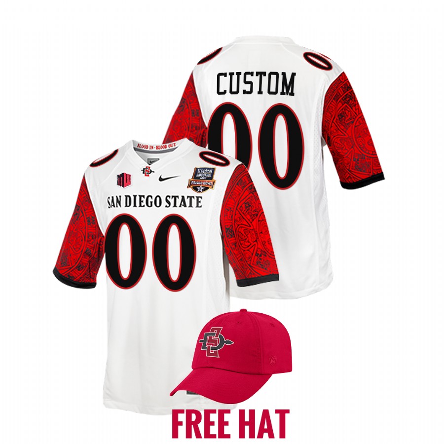 san diego state aztecs custom white 2021 frisco bowl free hat jersey