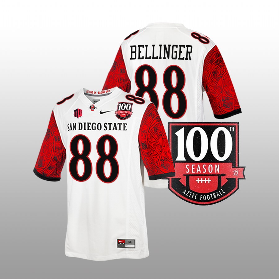 san diego state aztecs daniel bellinger white 100th season patch football jersey