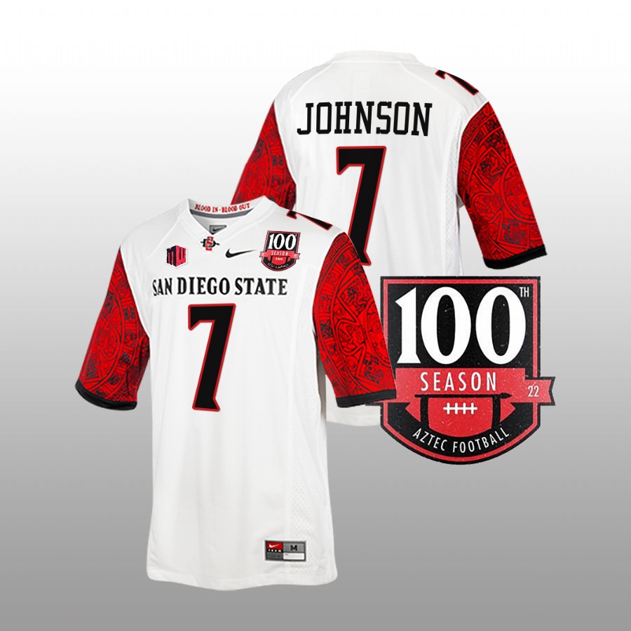 san diego state aztecs lucas johnson white 100th season patch football jersey