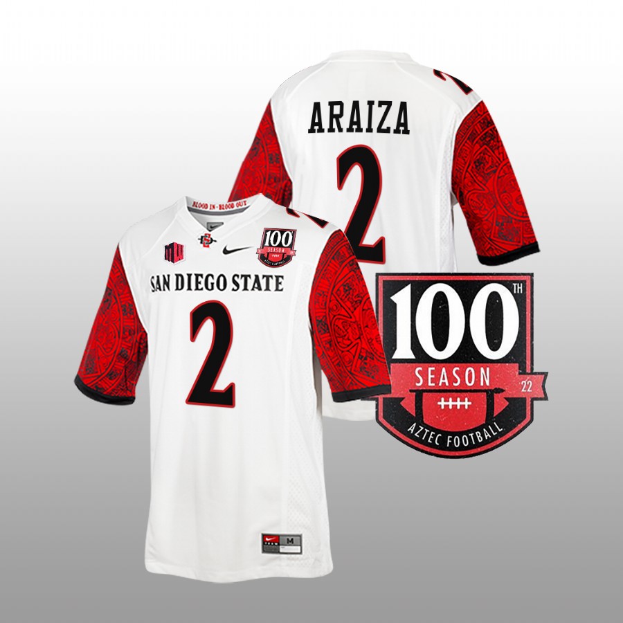 san diego state aztecs matt araiza white 100th season patch football jersey