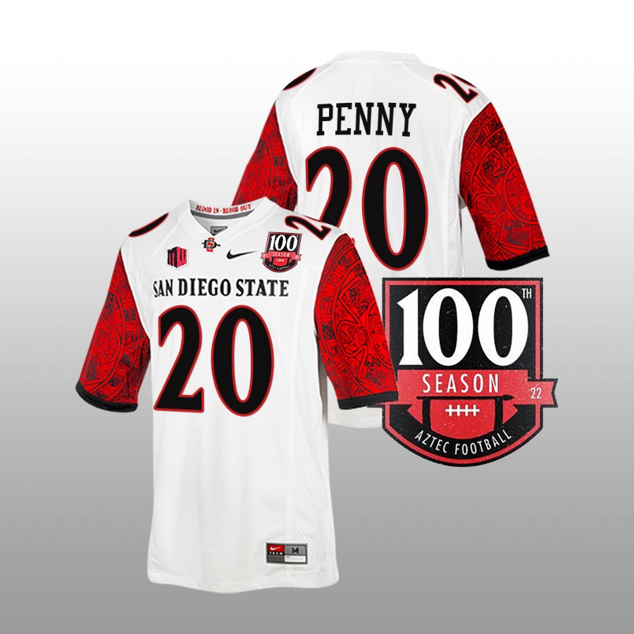 san diego state aztecs rashaad penny white 100th season patch football jersey