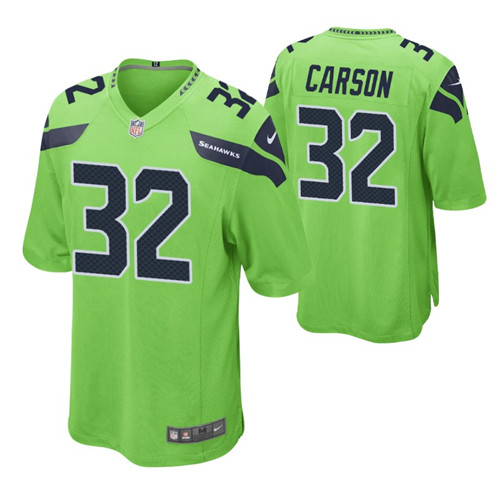seahawks chris carson game jersey neon green stitched