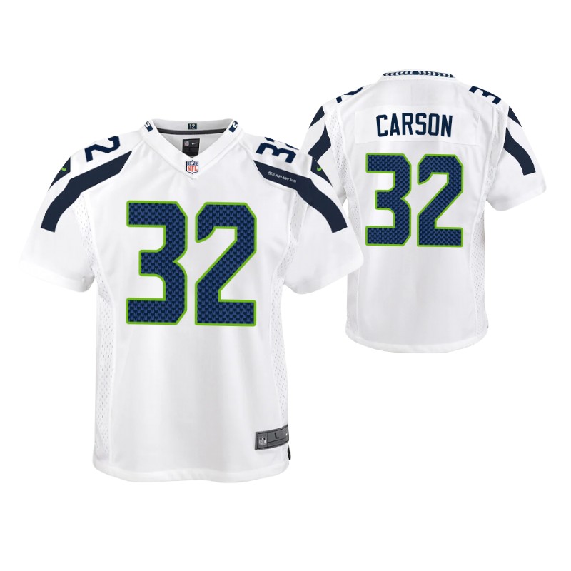 seahawks chris carson game youth jersey white stitched