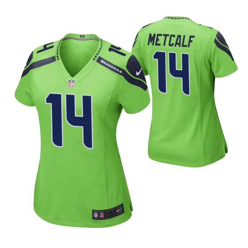 seahawks dk metcalf game women's jersey neon green stitched