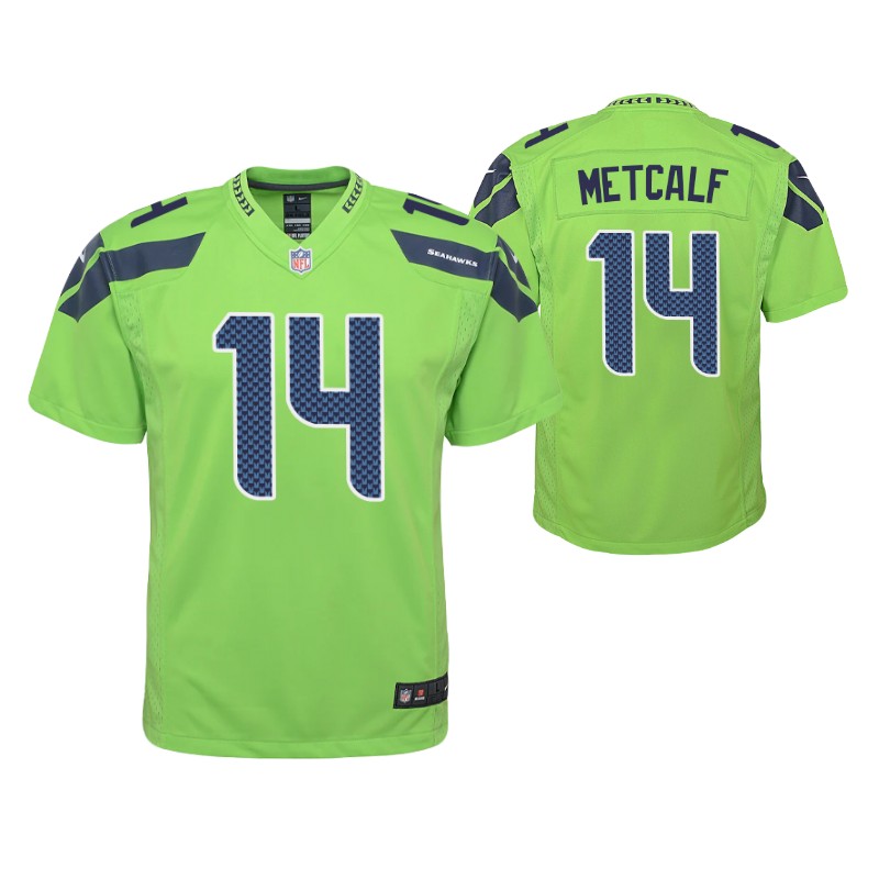 seahawks dk metcalf game youth jersey neon green stitched