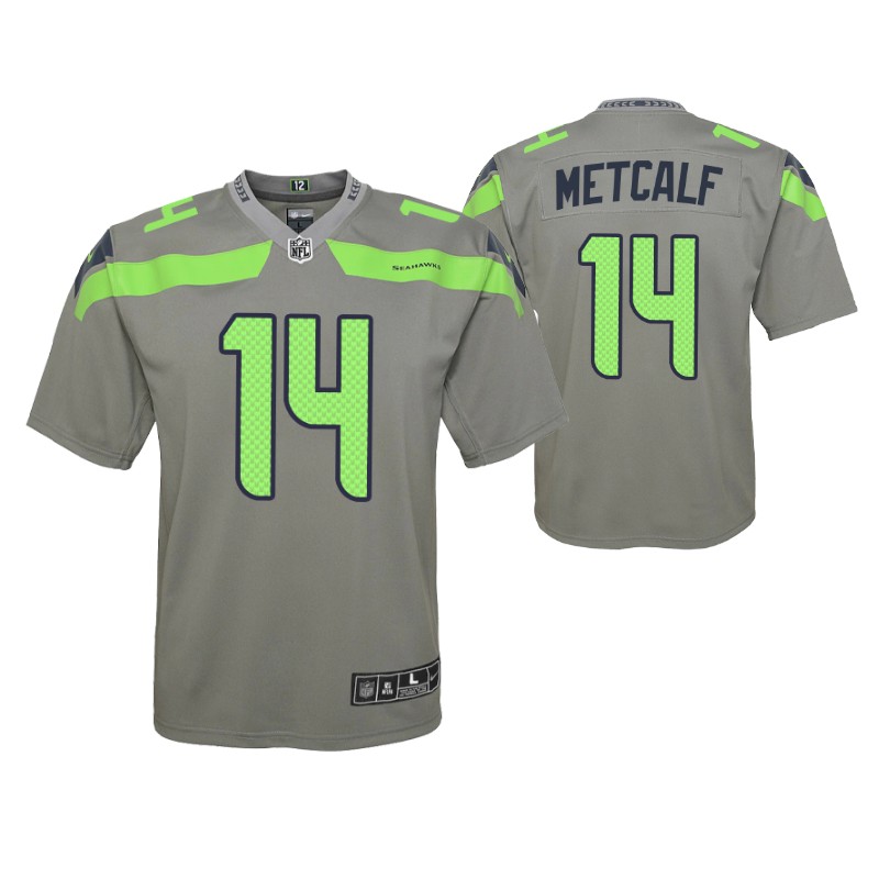 seahawks dk metcalf inverted game youth jersey gray stitched