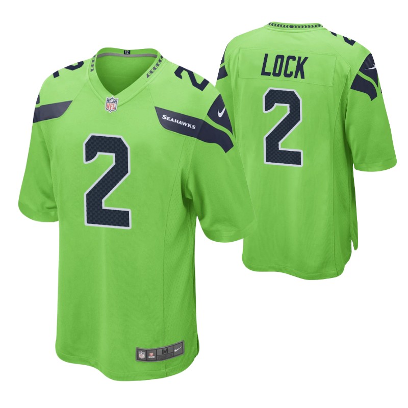 seahawks drew lock game jersey neon green stitched