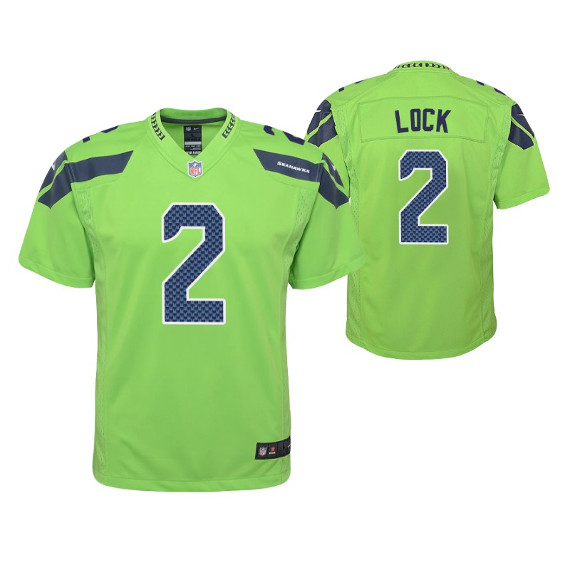 seahawks drew lock game youth jersey neon green stitched