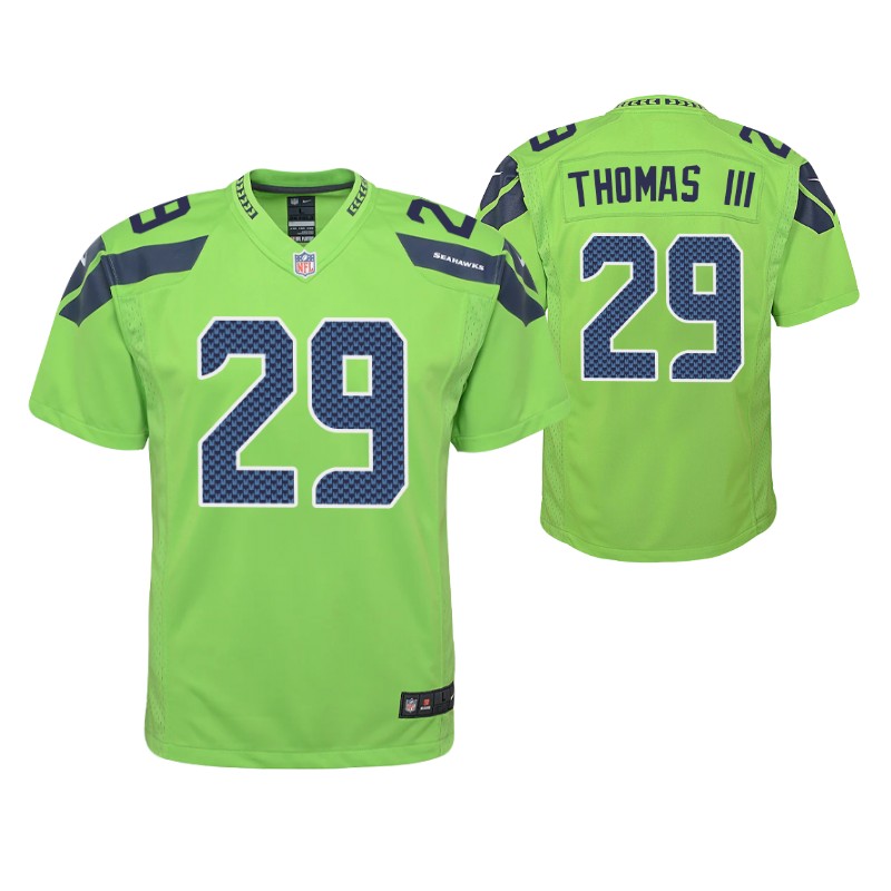 seahawks earl thomas iii game youth jersey neon green stitched