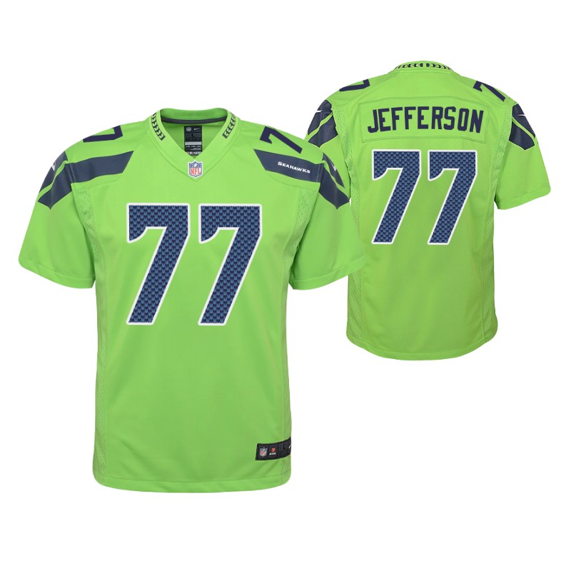 seahawks quinton jefferson game youth jersey neon green stitched