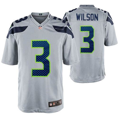 seahawks russell wilson game jersey gray men's stitched