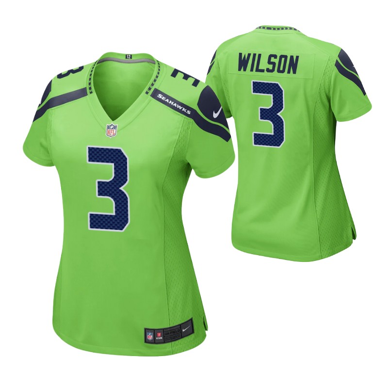 seahawks russell wilson game women's jersey neon green stitched