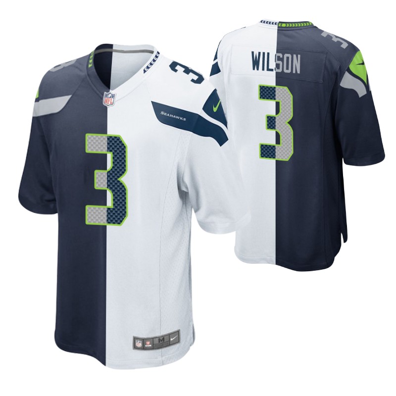 seahawks russell wilson split jersey navy white two tone stitched