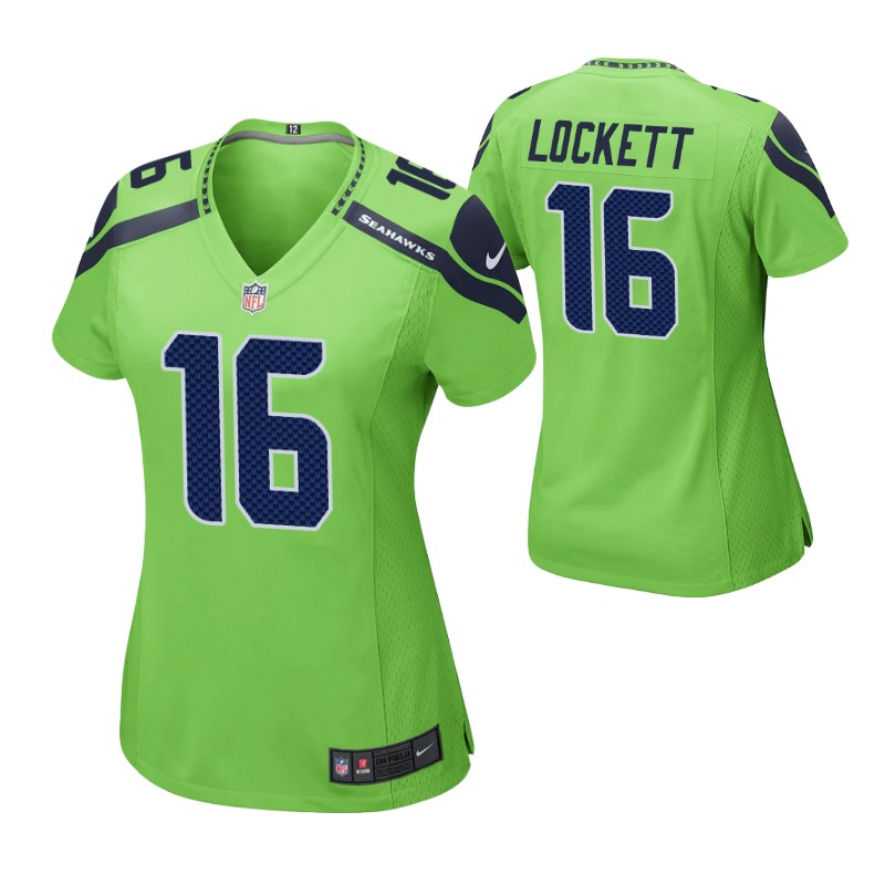 seahawks tyler lockett game women's jersey neon green stitched