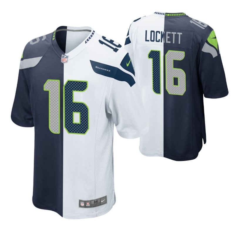seahawks tyler lockett split jersey navy white two tone stitched
