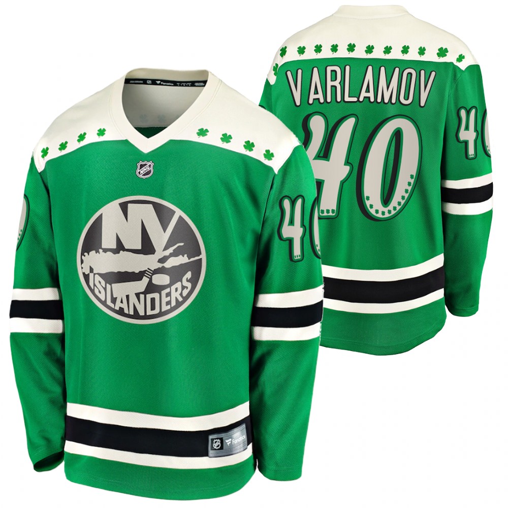 semyon varlamov Islanders 2021 St Patricks Day Green #40 Jersey