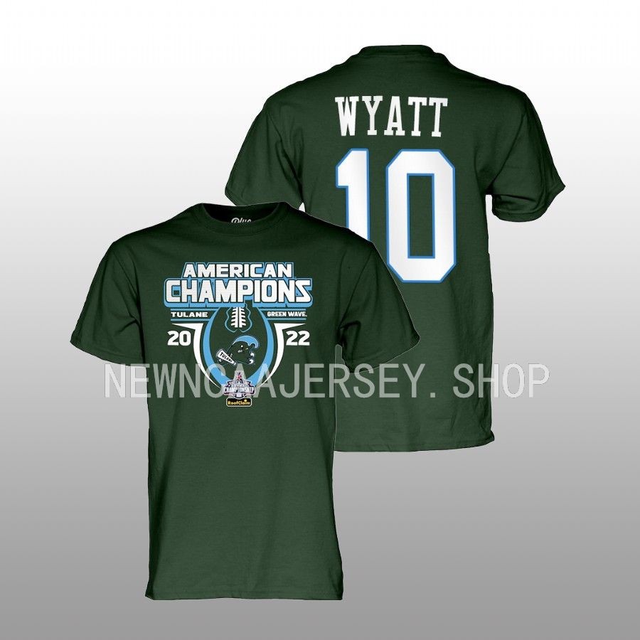 shae wyatt tulane green wave green 2022 acc football champions locker room t shirt