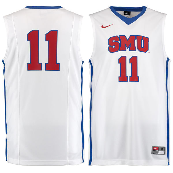 smu mustangs 11 white basketball jersey