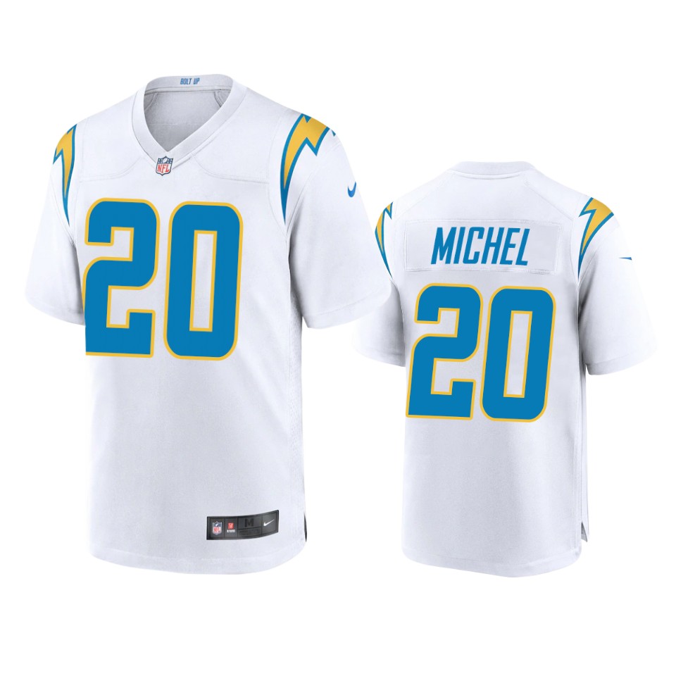 sony michel chargers game white jersey