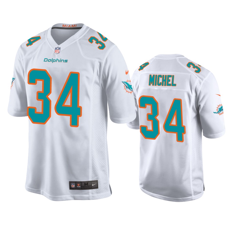 sony michel dolphins white game jersey