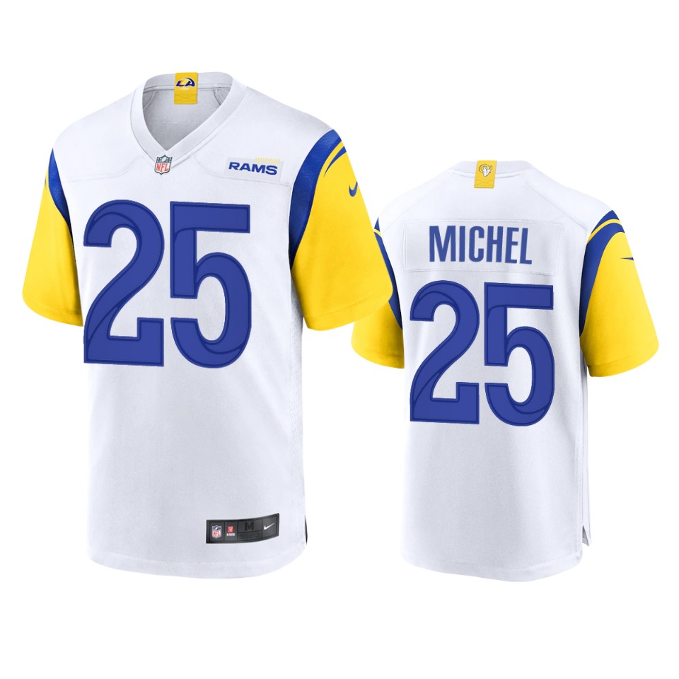 sony michel rams white alternate game jersey