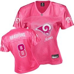 st.louis rams #8 bradford pink fem fan women jerseys