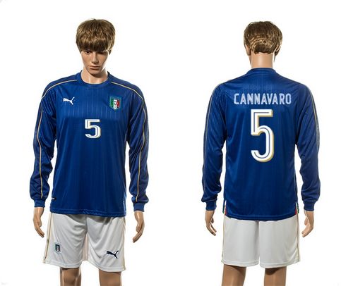 taly #5 Cannavaro Blue Home Long Sleeves Soccer Country Jersey