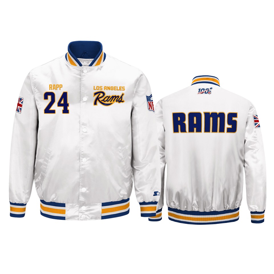 taylor rapp rams white 2019 nfl london game nfl 100 full zip jacket
