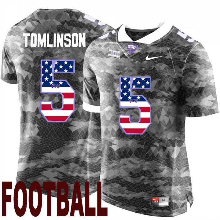 tcu horned frogs gray 5 ladainian tomlinson usa flag college football fashion jersey