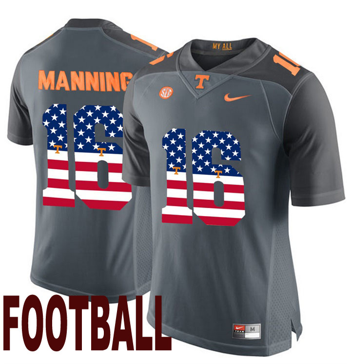 tennessee volunteers gray 16 peyton manning usa flag college football fashion jersey