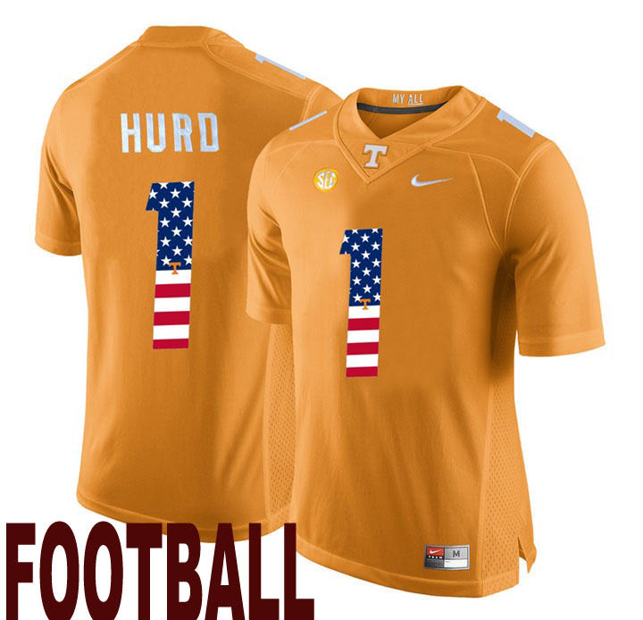 tennessee volunteers orange 1 jalen hurd usa flag college football fashion jersey