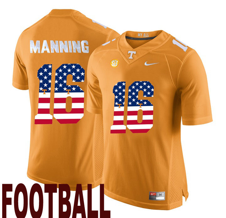 tennessee volunteers orange 16 peyton manning usa flag college football fashion jersey