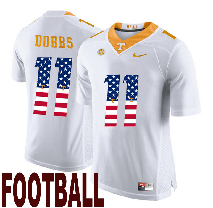 tennessee volunteers white 11 joshua dobbs usa flag college football fashion jersey