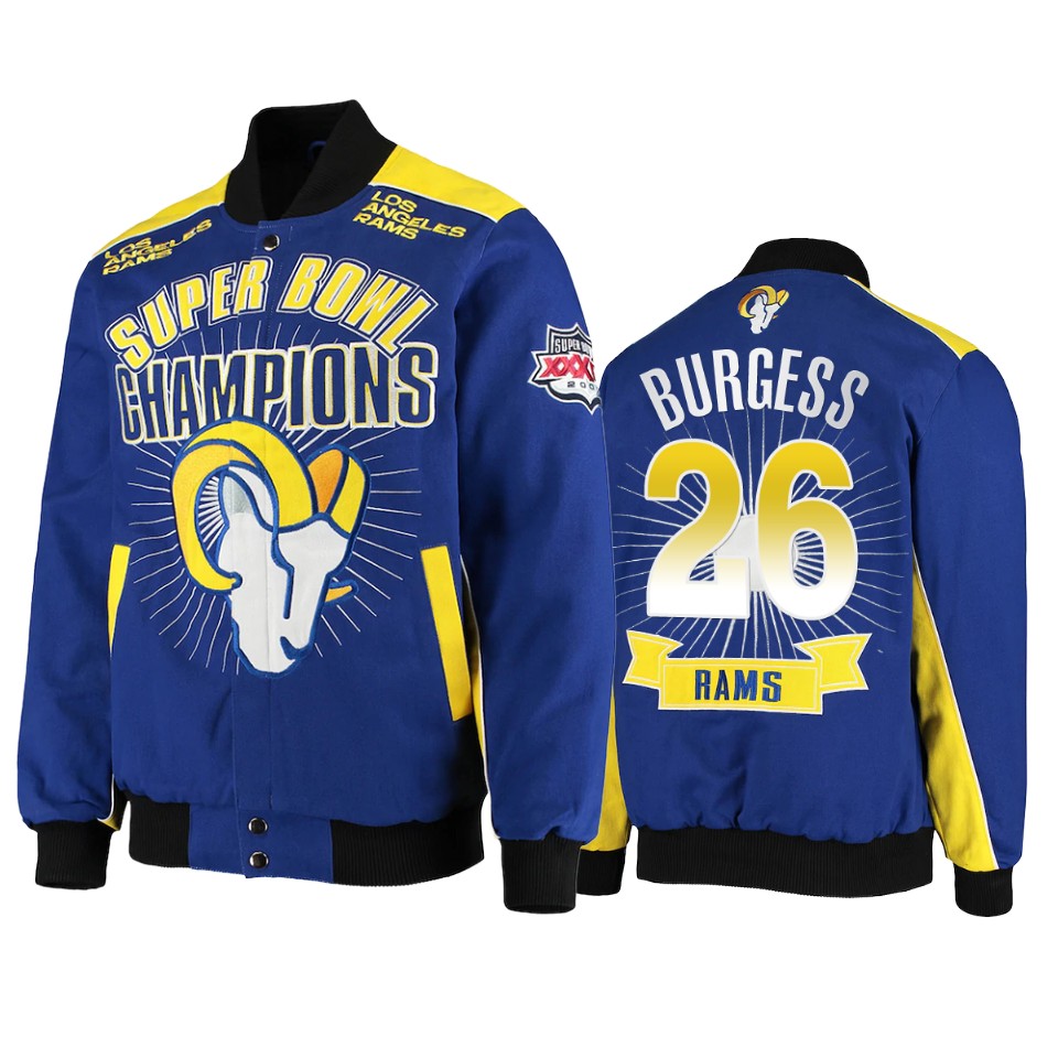terrell burgess rams royal super bowl champions extreme triumph commemorative jacket