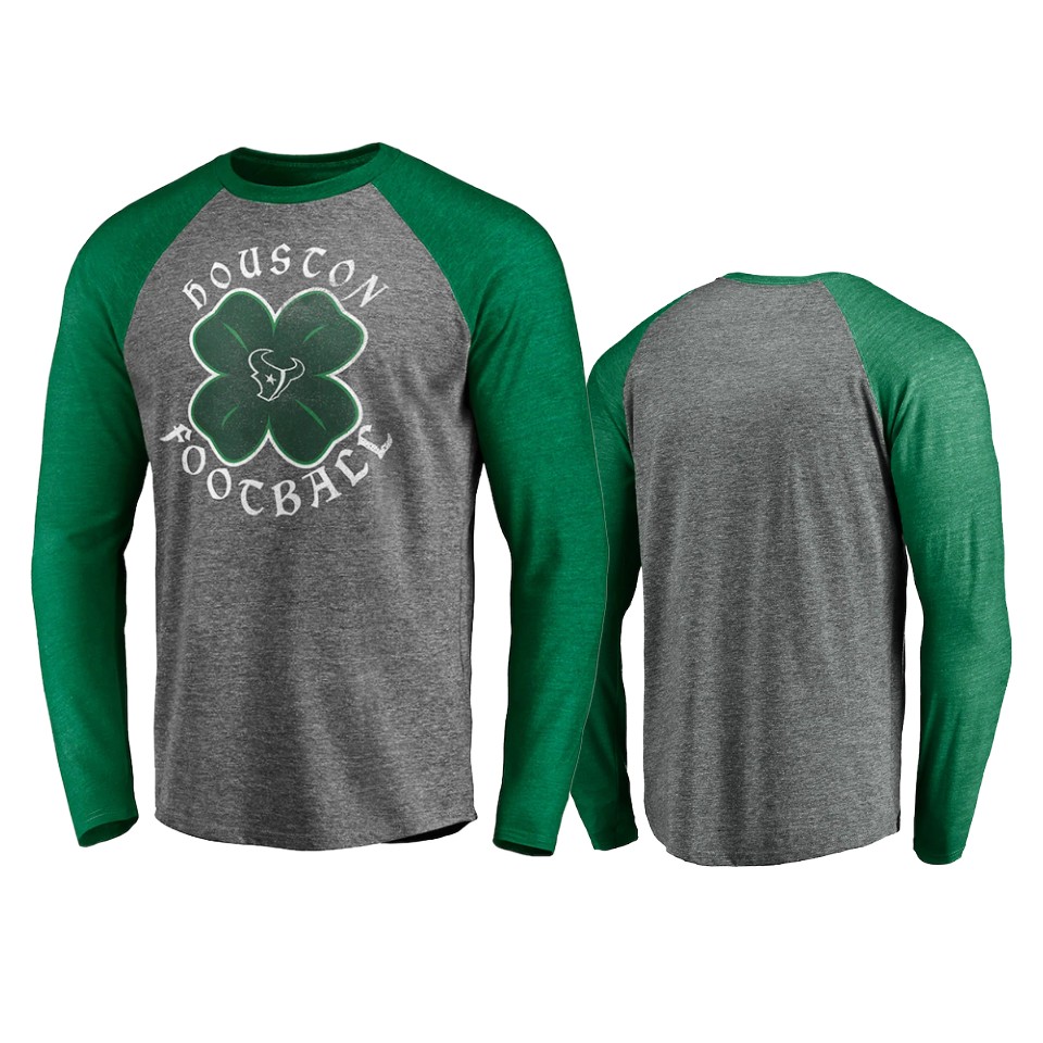 texans gray green st. patrick's day celtic crew t shirt