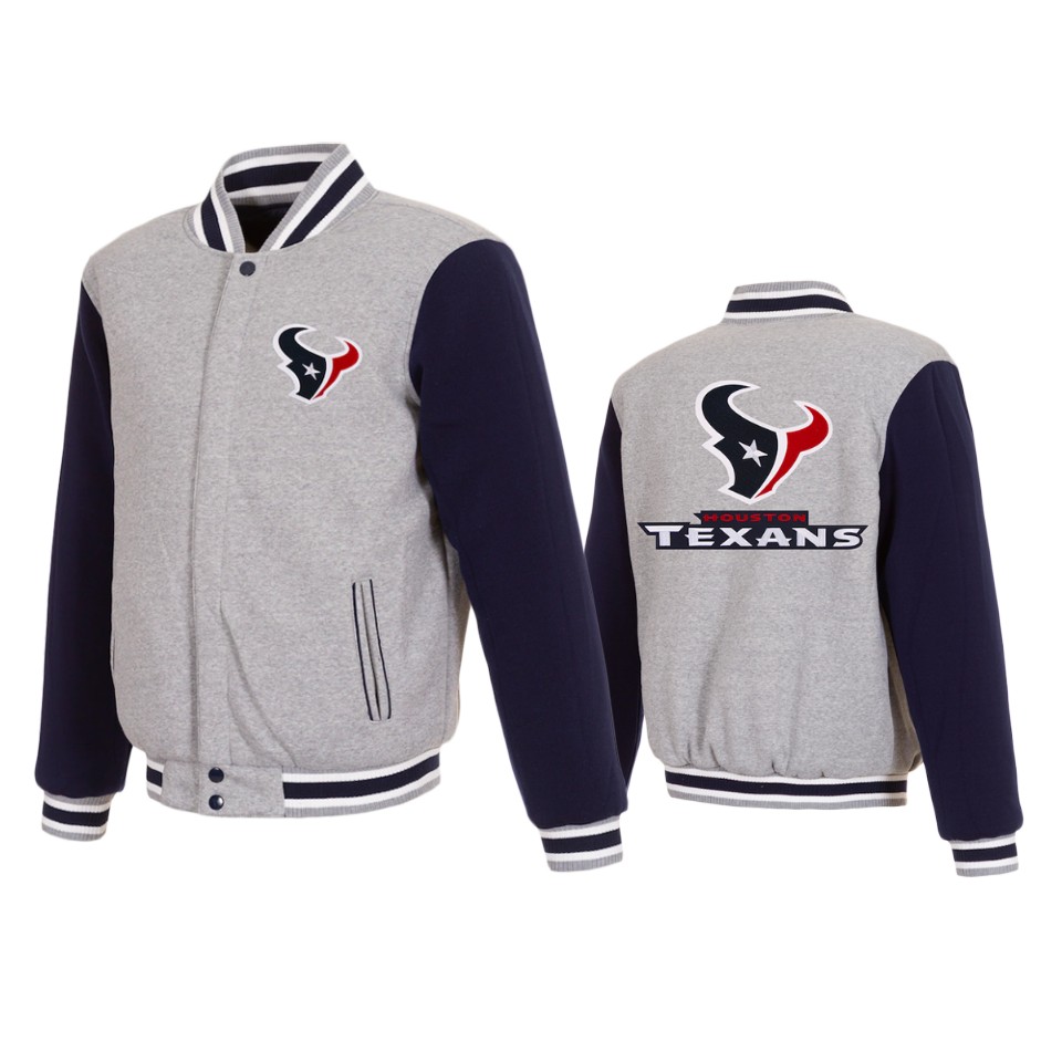texans gray navy reversible fleece full snap jacket