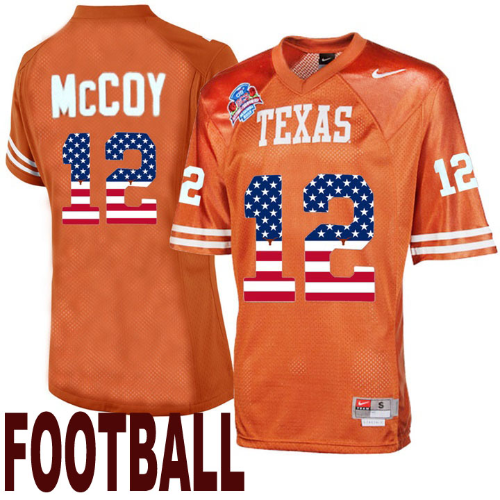texas longhorns orange 12 colt mccoy usa flag college football throwback fashion jersey