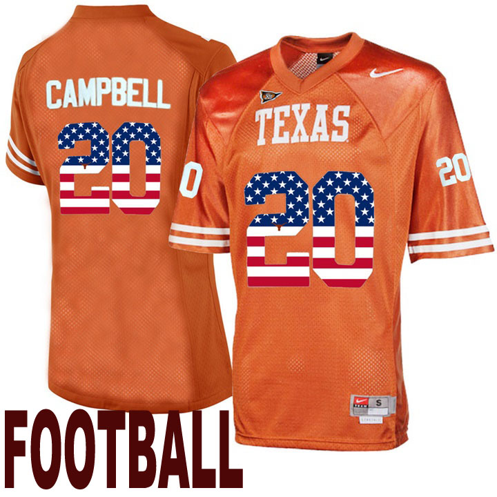 texas longhorns orange 20 earl campbell usa flag college football throwback fashion jersey