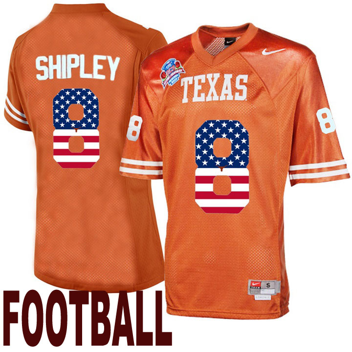 texas longhorns orange 8 jordan shipley usa flag college football throwback fashion jersey