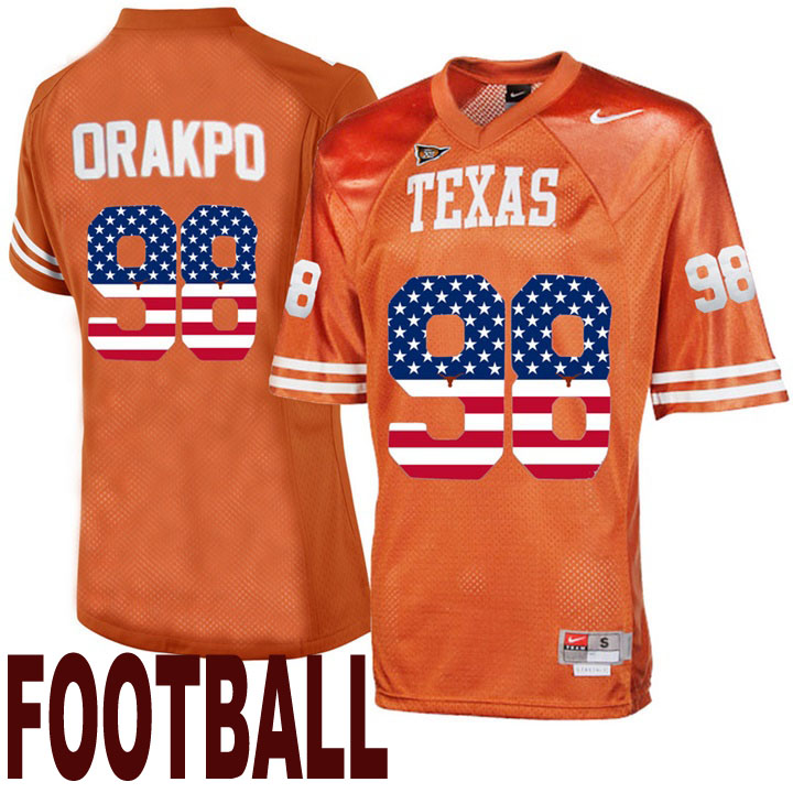 texas longhorns orange 98 brian orakpo usa flag college football fashion jersey