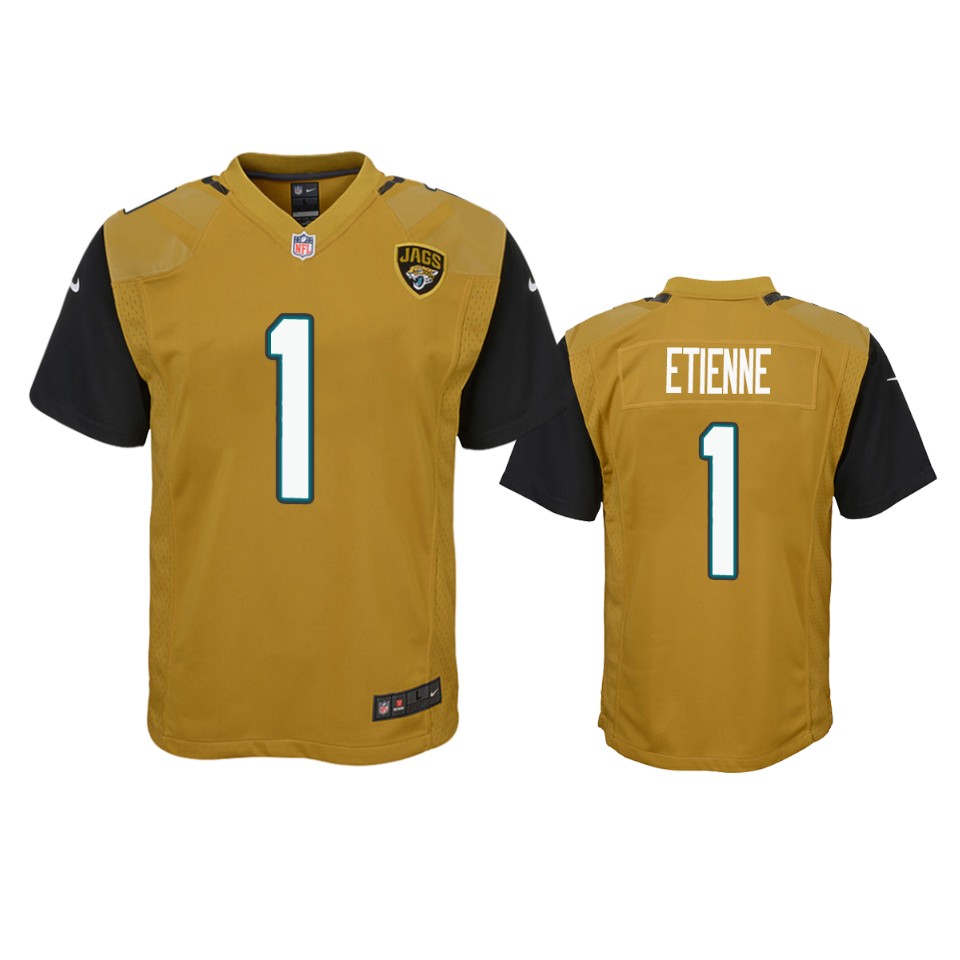 travis etienne jaguars gold color rush game jersey