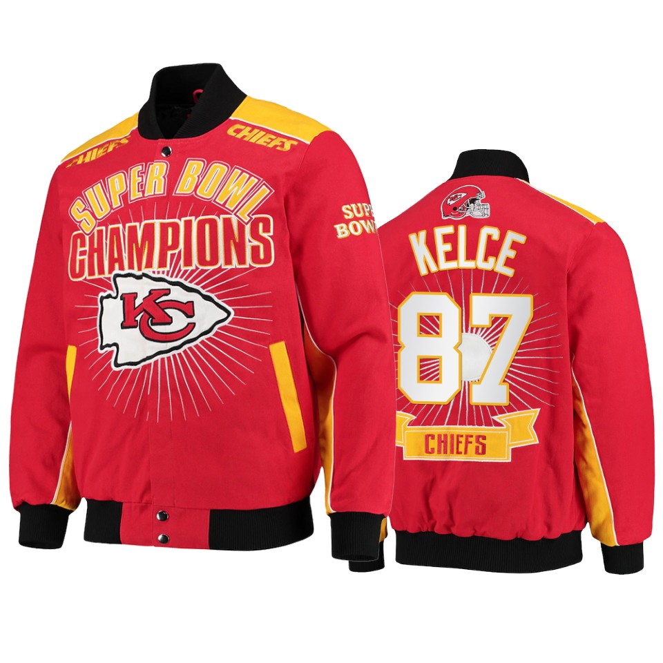 travis kelce chiefs red super bowl champions commemorative jacket
