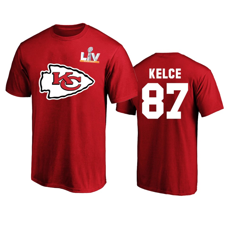 travis kelce kansas city chiefs red super bowl lv name & number t shirt