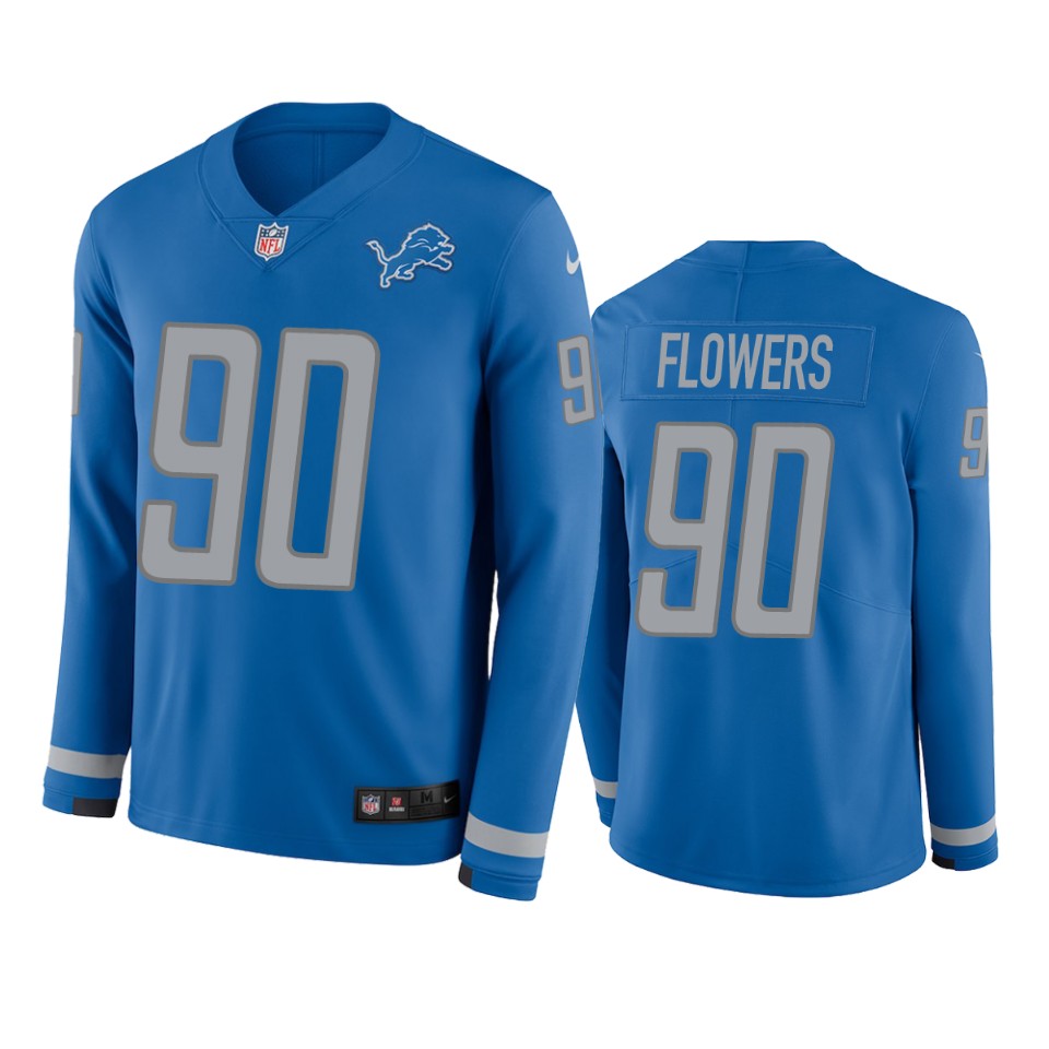 trey flowers lions blue therma long sleeve jersey