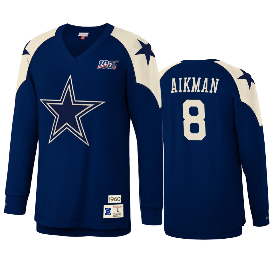 troy aikman cowboys navy nfl 100 long sleeve t shirt