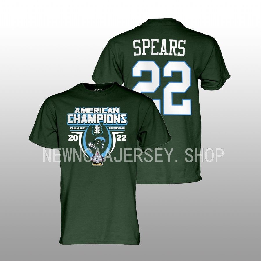 tyjae spears tulane green wave green 2022 acc football champions locker room t shirt