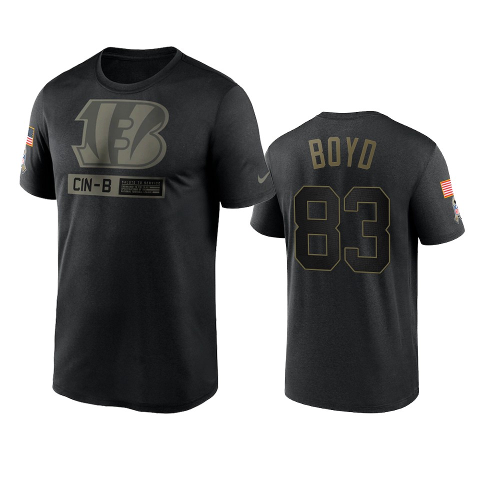 tyler boyd bengals black 2020 salute to service team logo t shirt