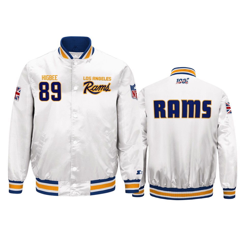 tyler higbee rams white 2019 nfl london game nfl 100 full zip jacket
